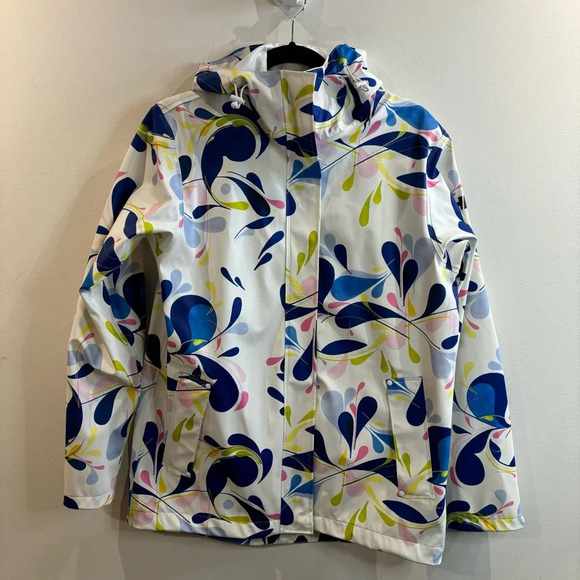 HELLY HANSEN Sz S Moss  Floral Hooded Pockets Drawstring Rain Coat Jacket NWOT - Picture 2 of 13
